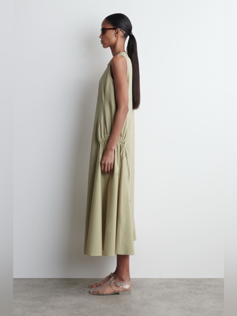 COS PANELLED GATHERED-SIDE MIDI DRESS - Picture 3 of 8